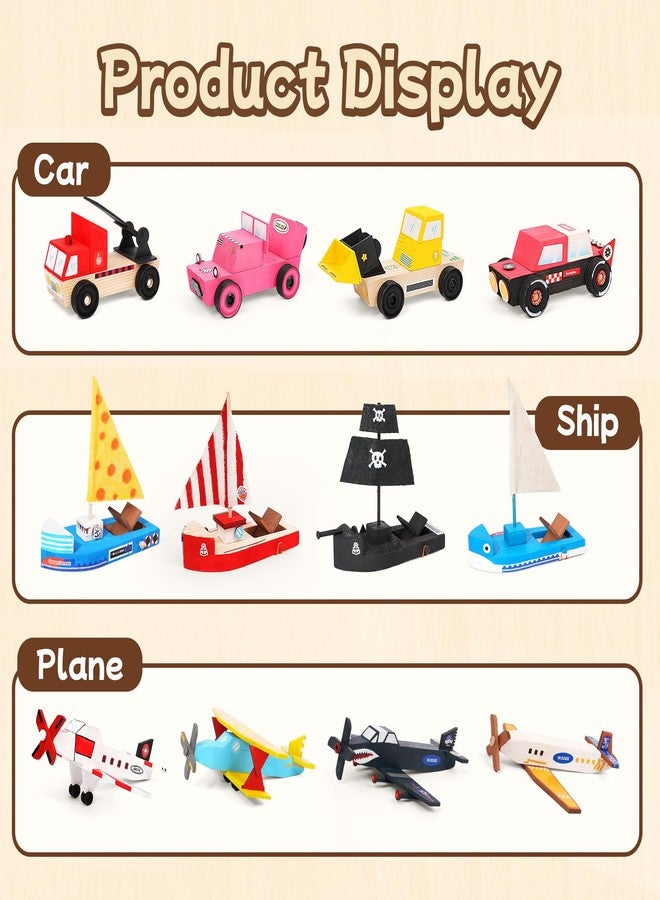 trailfun Wooden Build Paint Art Crafts Kit, Make Your Own Car Boat & Plane DIY Craft Toys for Kids Boys, STEM Educational Toy Set - Image 5